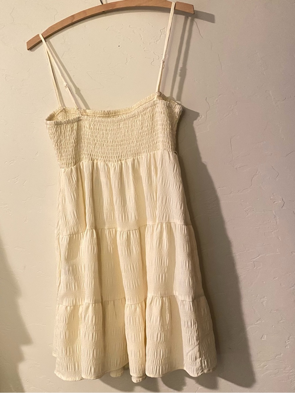 Cute Cream Smocked Tiered Mini Sundress with Adjustable Straps - Picture 5 of 6